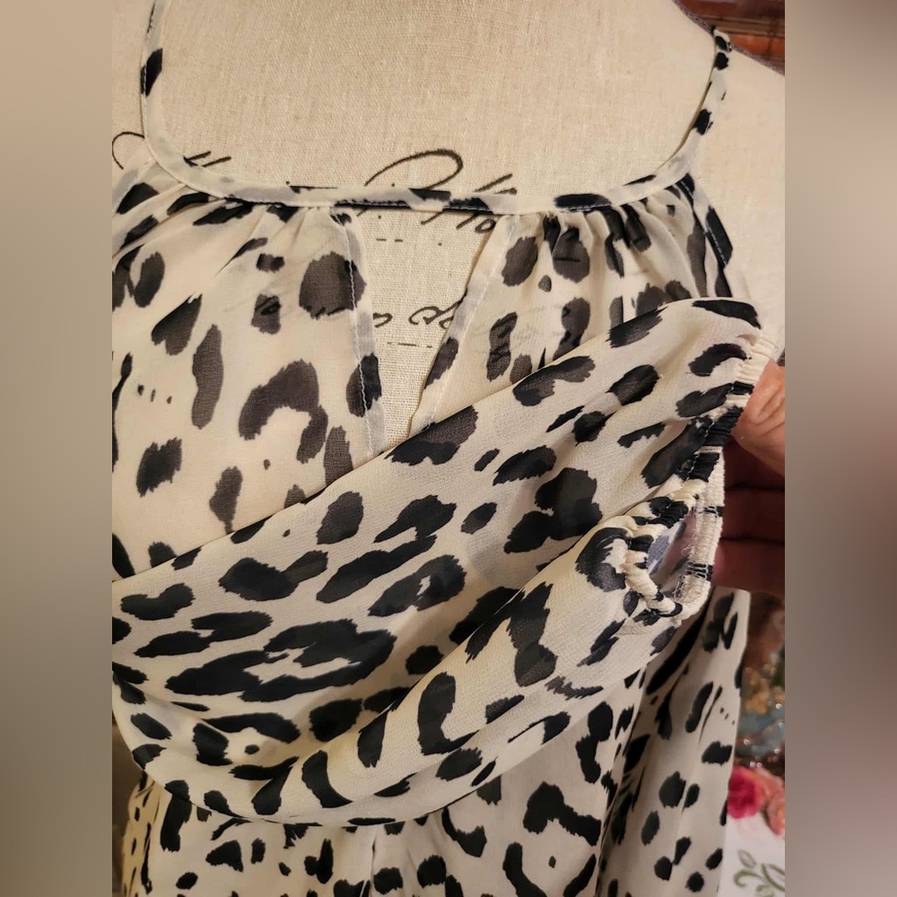 City Streets Sheer Black and Cream Leopard Blouse - Picture 4 of 5
